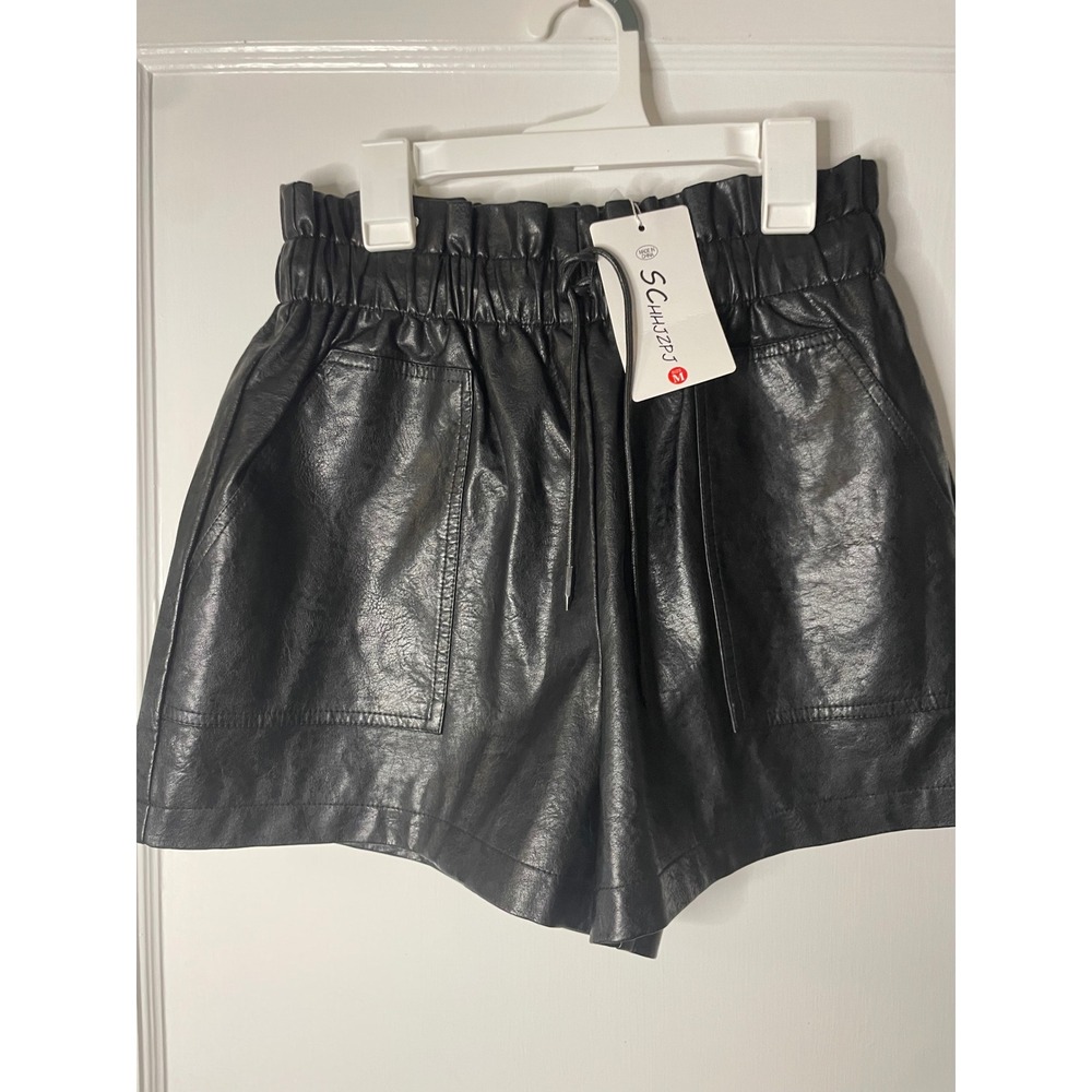 Faux Leather Shorts, Paper Bag Waist, Drawstring, Black, M grunge‎ retro goth
